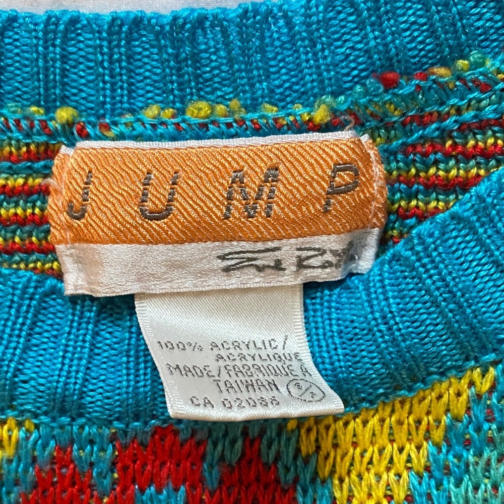 Jump By Eve Roth Turquoise Knit sweater with Geometric & Floral Motifs - Picture 2 of 3
